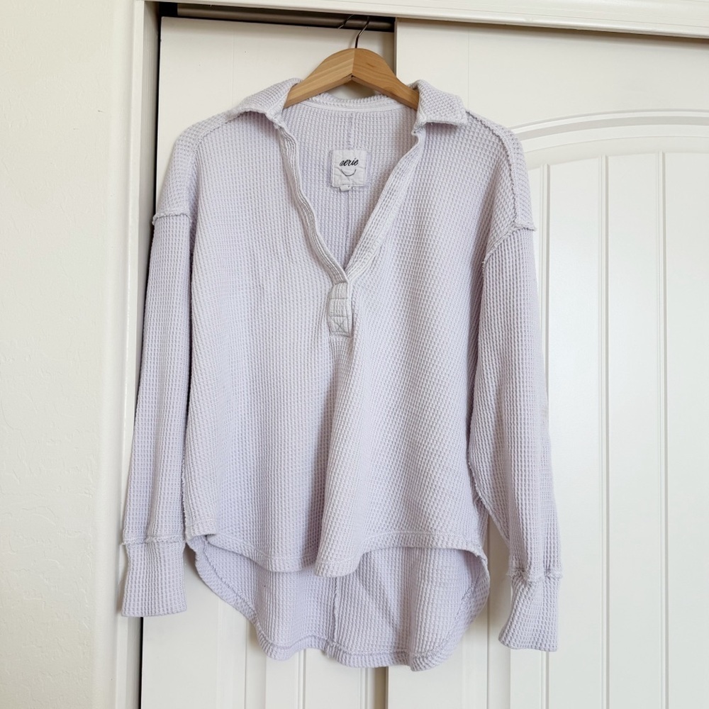 Aerie Light Purple Waffleknit V-Neck Pullover Sweater